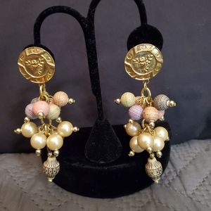 Vintage 80s Faux-Pearl & Boho Bead Dangle Earring